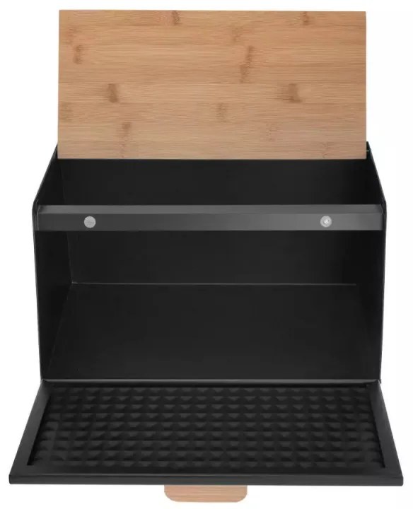 Кутия за хляб Klausberg KB 7467, 35.5 см, Стомана, Бамбук, Горен и преден капак, Черен