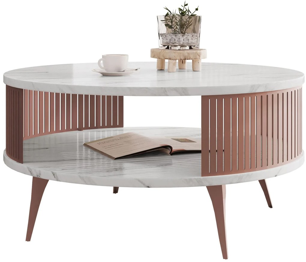 Холна маса Roenni Ember-Бял мрамор - Мед