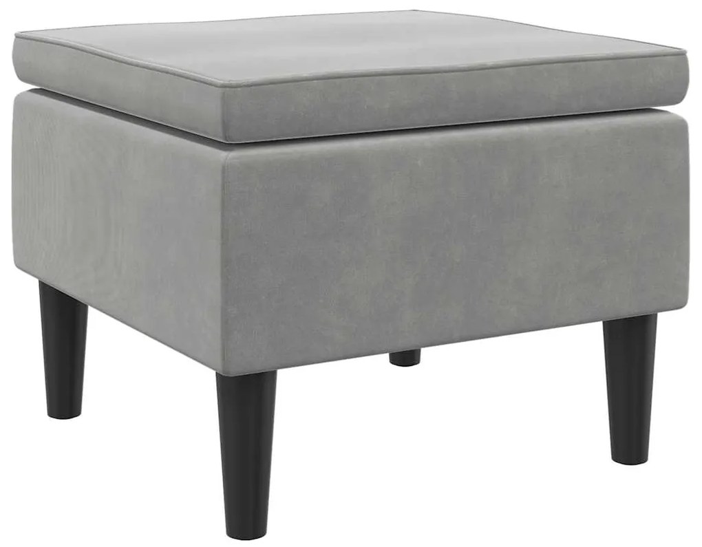 329436 vidaXL Табуретка с дървени крака, светлосива, кадифена