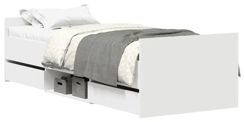 3203810 vidaXL Рамка за легло с горна и долна табла, бяла, 90x190 см