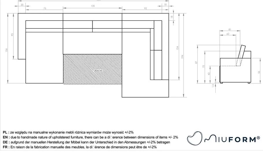 Бял разтегателен ъглов диван от рипсено кадифе (десен ъгъл/"U" форма) Brave Dave – Miuform