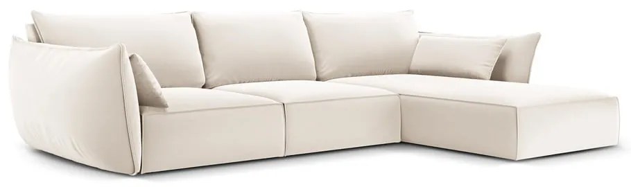 Бежов кадифен ъглов диван (десен ъгъл) Vanda – Mazzini Sofas