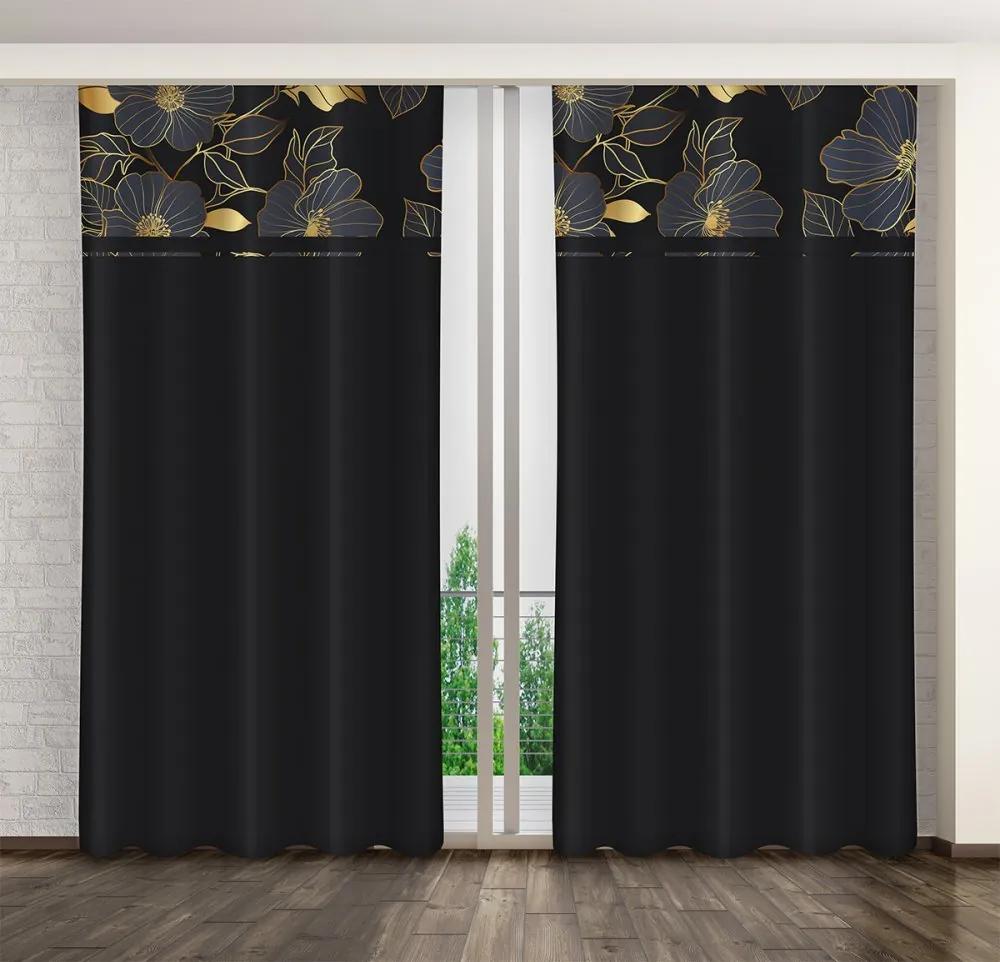Класическа черна завеса с принт на златни цветя Ширина: 160 см | Дължина: 270 см