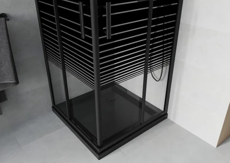 Mexen Rio квадратна душ кабина 70 x 70 см, черни ленти, черна + тава Flat, черна - 860-070-070-70-20-4070B