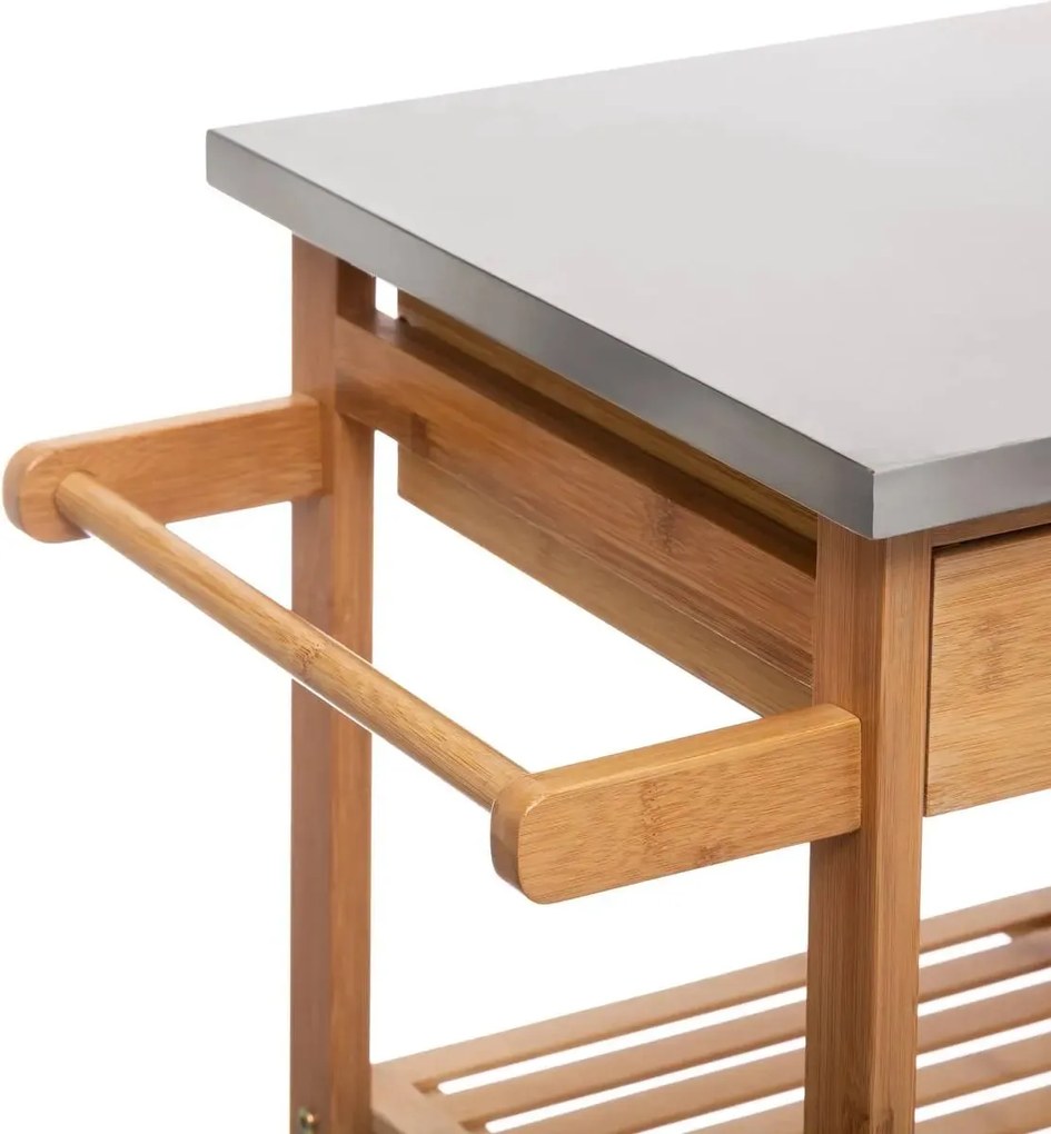 Кухненска количка 5five, Голяма, Бамбук, С метален плот