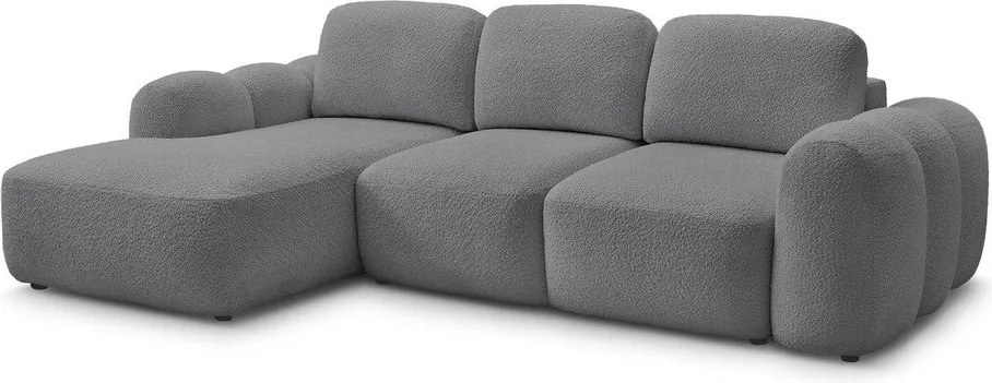 Сив сгъваем/с място за съхранение ъглов диван от прежда с примки от букле (ляв ъгъл) Montaigne – Bobochic Paris