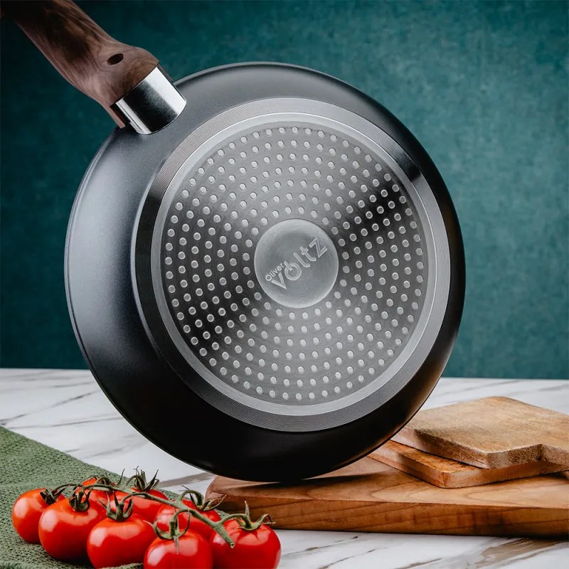 Дълбок тиган с капак Oliver Voltz Paris OV54419F24CD, 24 см, Незалепващо покритие, Топлинен сензор, Индукция, Черен