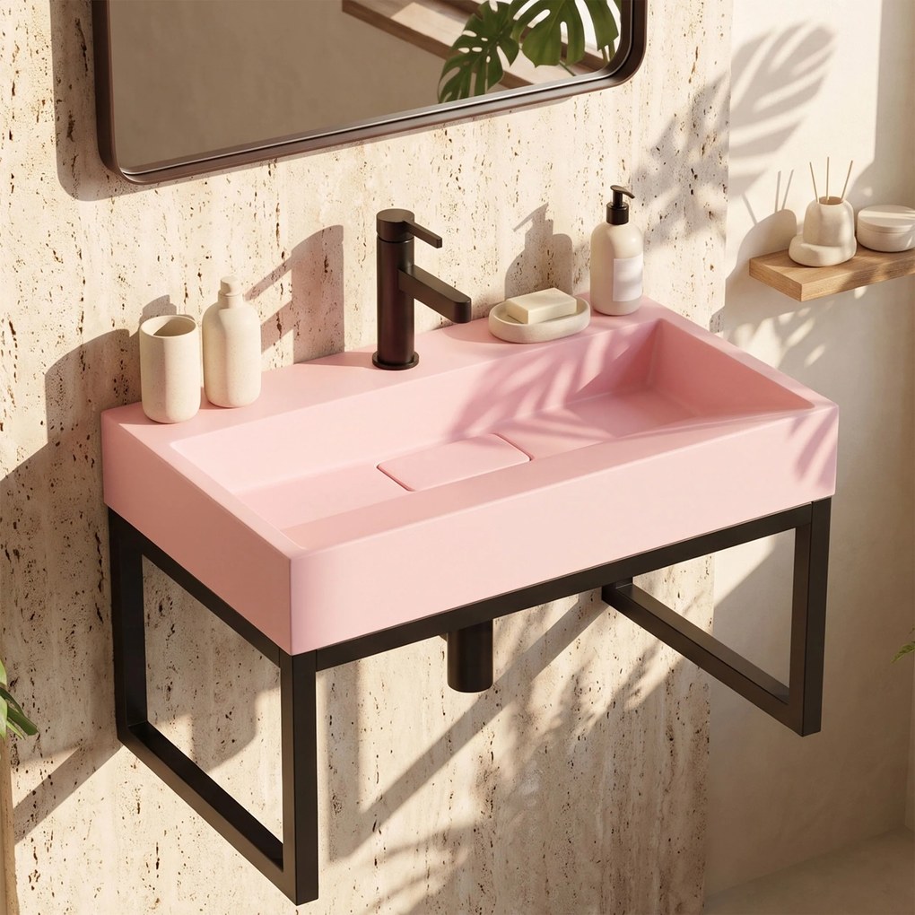 Умивалник МРАМОРЕН КОМПОЗИТ Rea GOYA PINK 60CM + стелаж