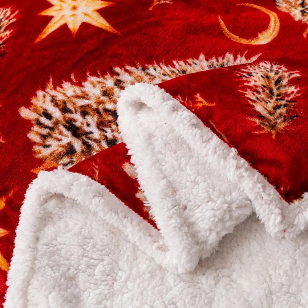 Коледно червено одеяло с мотиви на агне и дърво - топло двустранно одеяло Ширина: 200 см | Дължина: 220 см