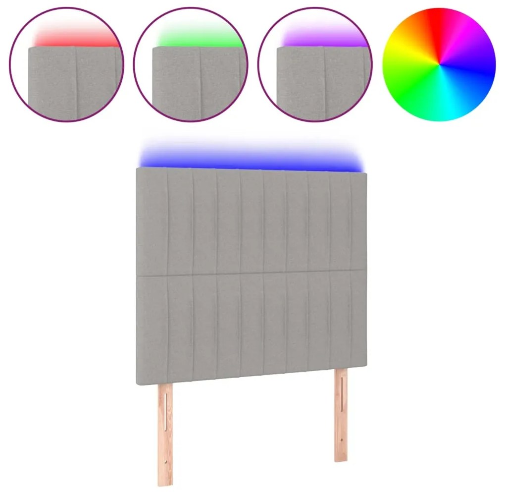 3122644 vidaXL LED горна табла за легло, светлосива, 90x5x118/128 см, плат