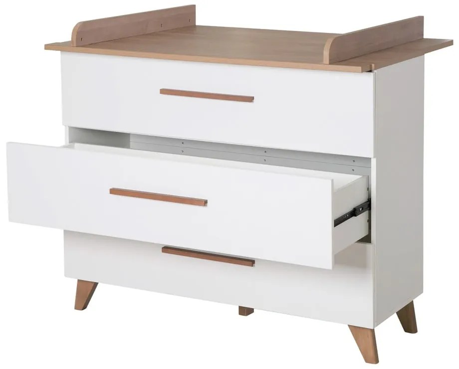 Нисък детски скрин от дъб с масичка за преповиване в бял и естествен цвят 110x98 cm - Roba