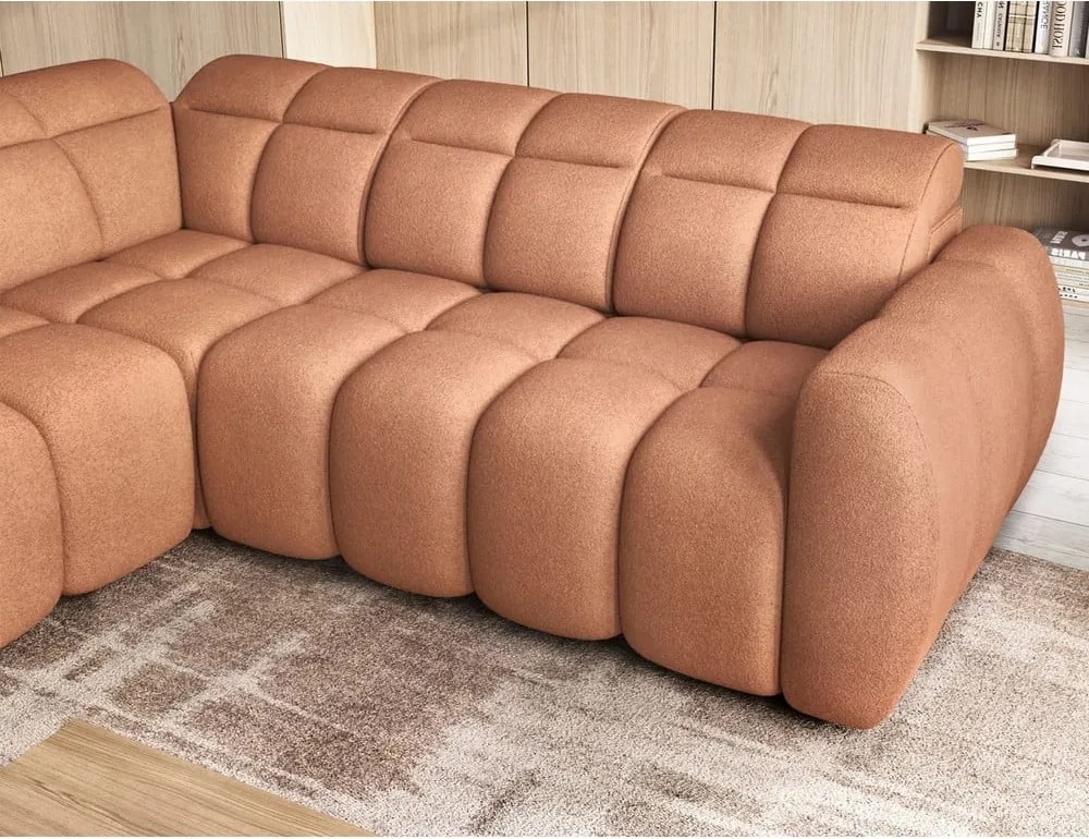 Сгъваем с място за съхранение ъглов диван от букле в цвят сьомга (ляв ъгъл L форма) Falconn – ELTAP