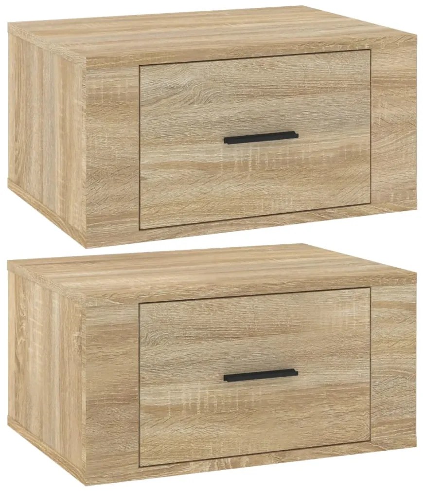 816847 vidaXL Нощни шкафчета за стенен монтаж, 2 бр, сонома дъб, 50x36x25 см