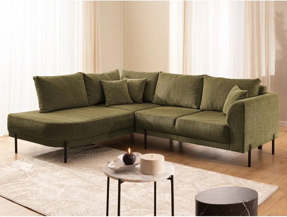 Зелен шенилов ъглов диван (ляв ъгъл/L форма) Mauris – Ropez