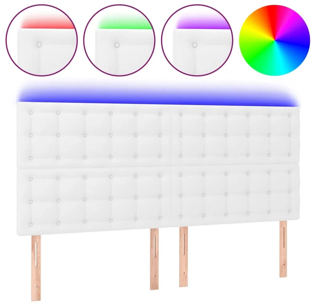3122527 vidaXL LED горна табла за легло, бяла, 180x5x118/128см изкуствена кожа