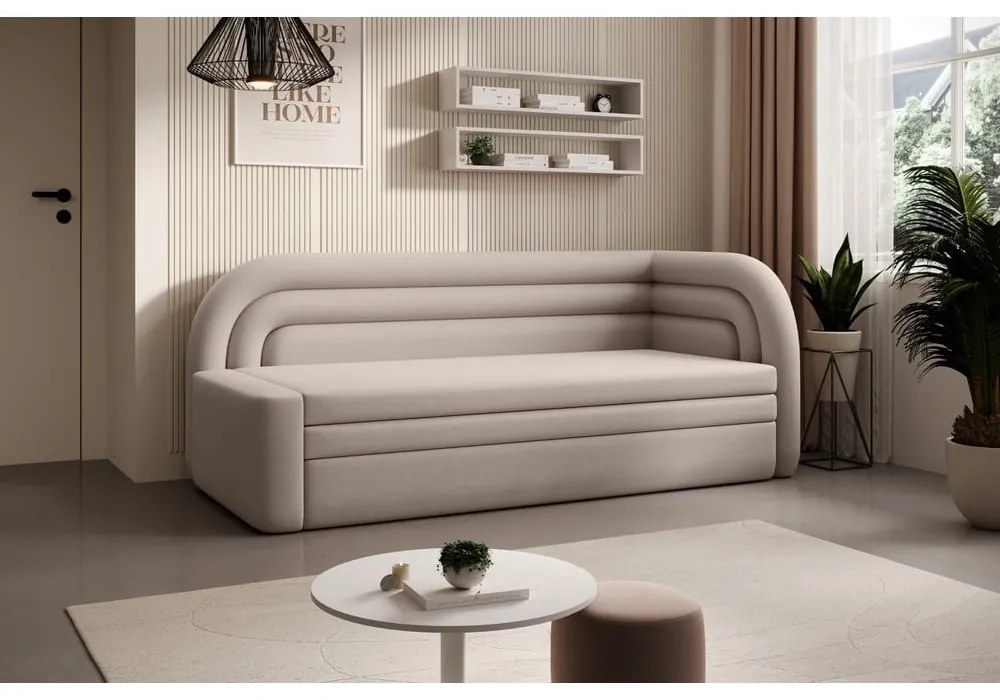 Бежов кадифен разтегателен диван с място за съхранение десен ъгъл 223 cm Fabillo – ELTAP