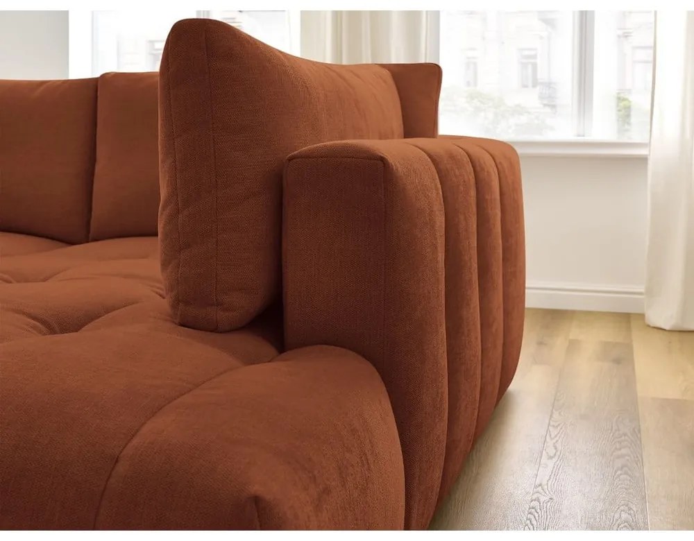 Сгъваем/с място за съхранение ъглов диван в тухлен цвят (десен ъгъл/L форма) Fuji – Bobochic Paris