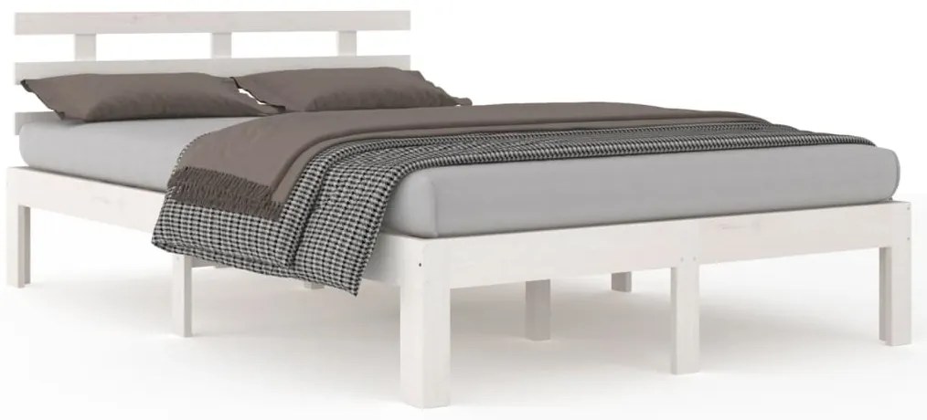 814760 vidaXL Рамка за легло, бяла, дърво масив, 150x200 cм, King Size