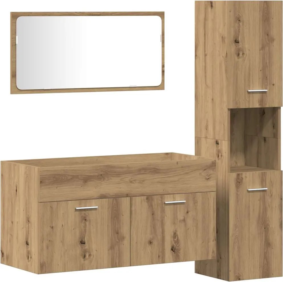 3328592 vidaXL Комплект мебели за баня от 3 части Дъб артизан инженерно дърво