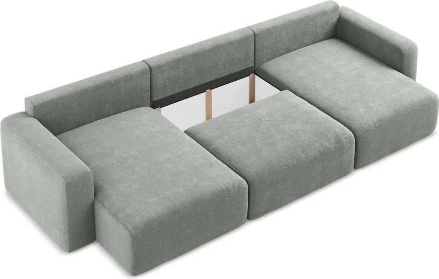 Сив шенилов сгъваем/с място за съхранение ъглов диван (U форма) Kona – Makamii
