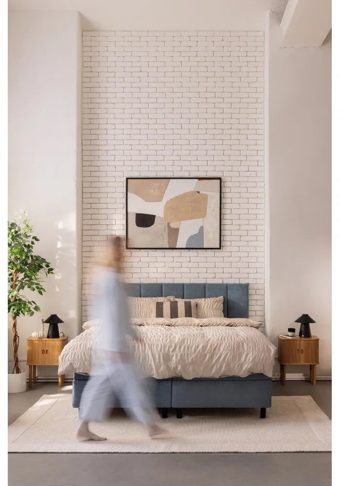 Синьо боксспринг легло с място за съхранение 160x200 cm Elva Bold Line – Bonami Selection