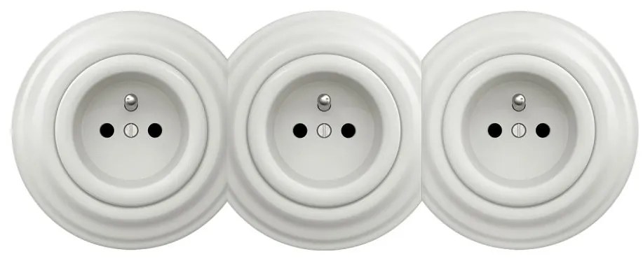 Kliklap - Троен ретро домашен контакт с рамка, 230 V, бял