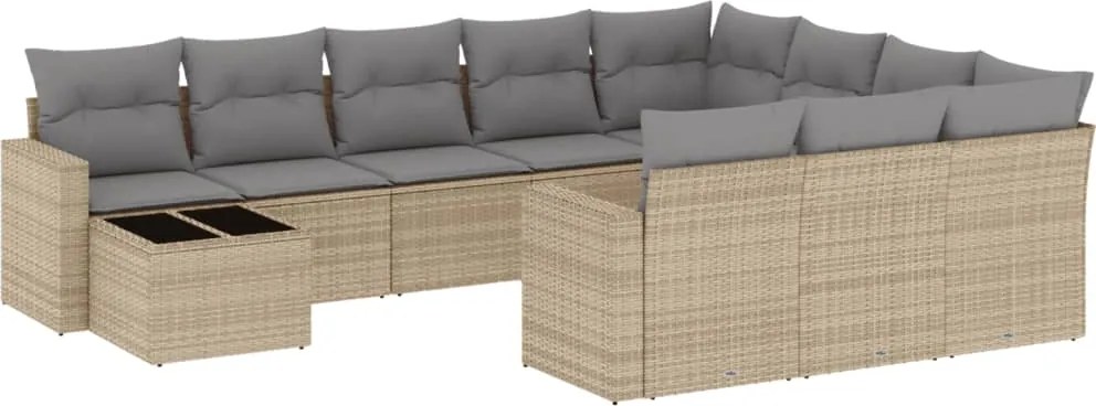 3251866 vidaXL Градински диван с възглавници, 11 части, бежов полиратан