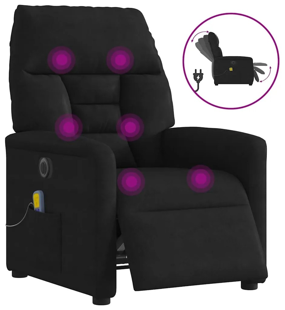 3303083 vidaXL Електрически масажен наклоняем стол черен микрофибърен текстил