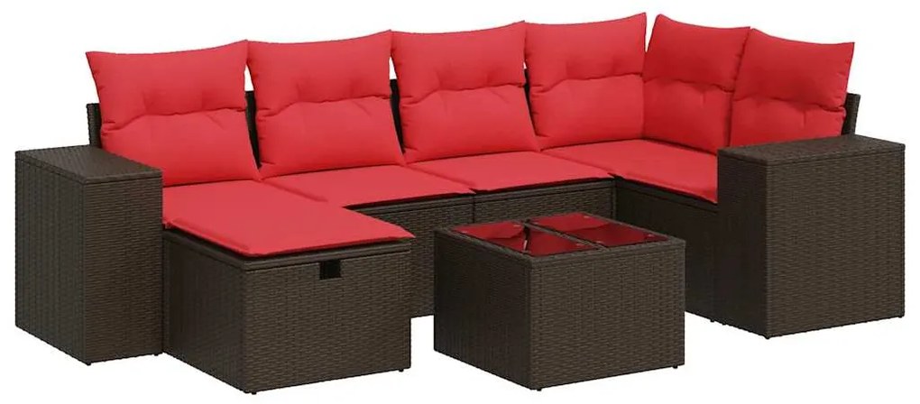 3325700 vidaXL Градински комплект с възглавници, 7 части, кафяв, полиратан