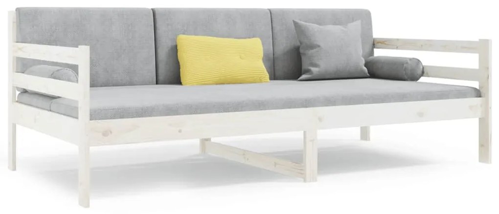 814680 vidaXL Дневно легло без матрак, бял, 80x200 см, борово дърво масив