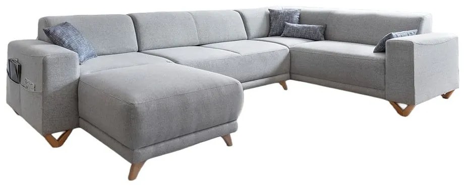 Светлосив разтегателен/с място за съхранение ъглов диван (десен ъгъл/U форма) Classy Sophie – Miuform