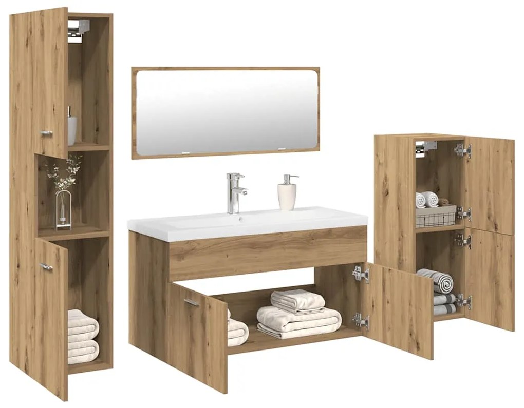 3328914 vidaXL Комплект мебели за баня от 5 части Дъб артизан инженерно дърво