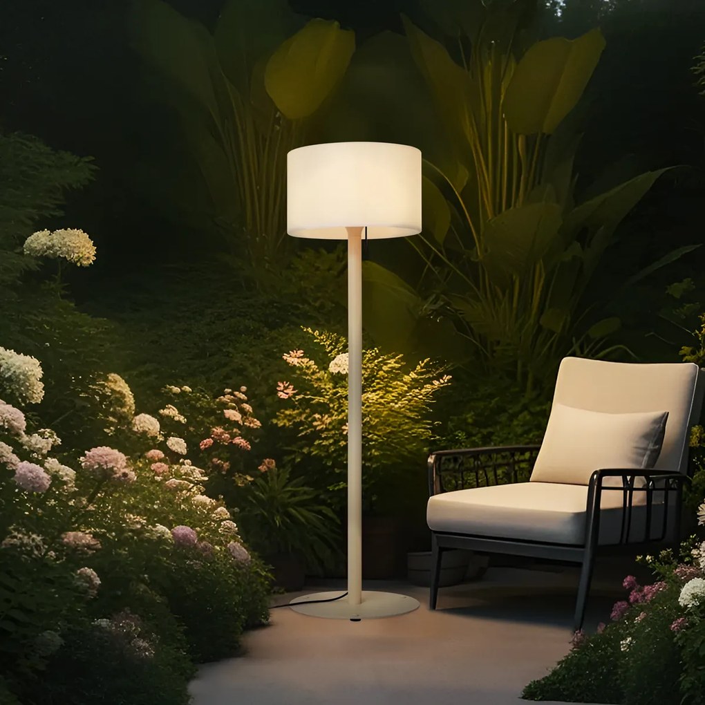 Скандинавска външна подова лампа бежова с бял абажур IP44 - Mississippi