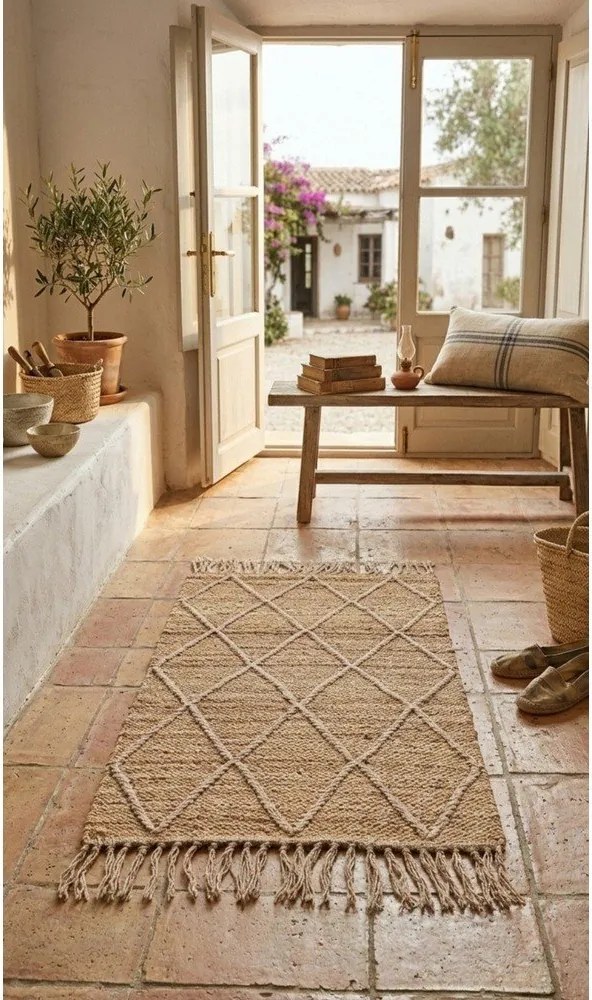 Ръчно изработен ютен килим в естествен цвят 60x90 cm Shaila – Yes Everyday