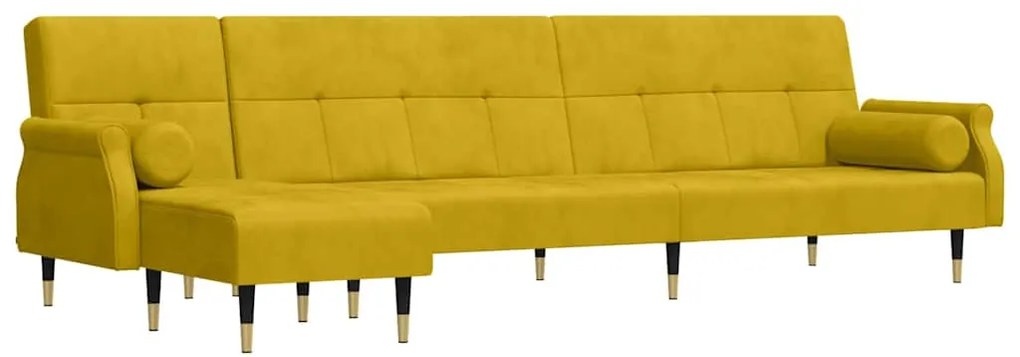 3157225 vidaXL Г-образно разтегателно канапе жълто 271x140x70 см кадифе