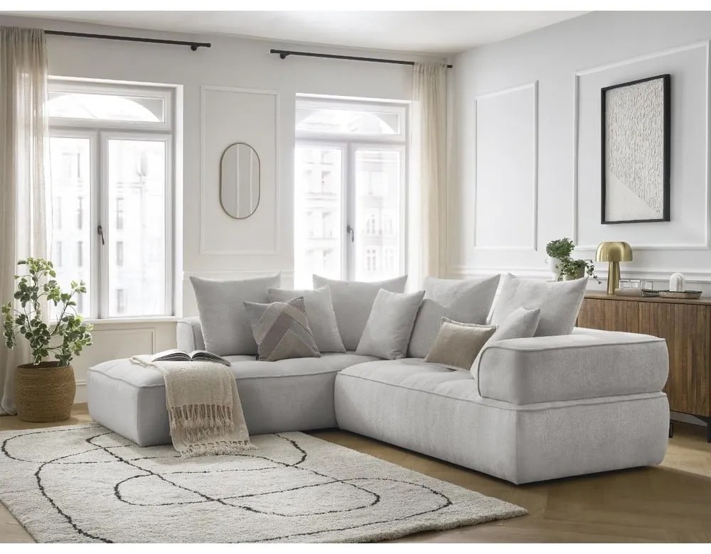 Светлосив шенилов ъглов диван (ляв ъгъл/L форма) Whesley – Bobochic Paris