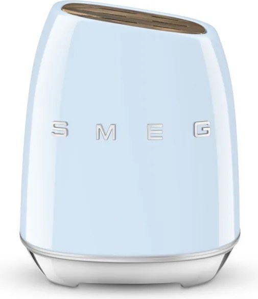 Комплект ножове със стойка SMEG KBSF02PB, 7 части, Слотове от акациево дърво, Немска неръждаема стомана, Пастелно син