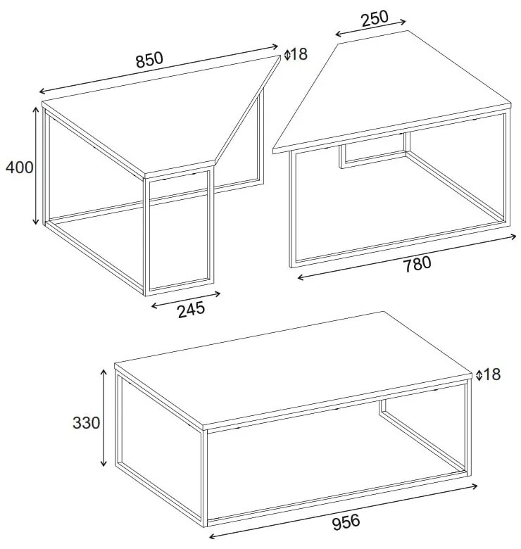 Масички за кафе в комплект от 3 броя с плот от орехово дърво в естествен цвят 70x110 cm Titan - Marckeric