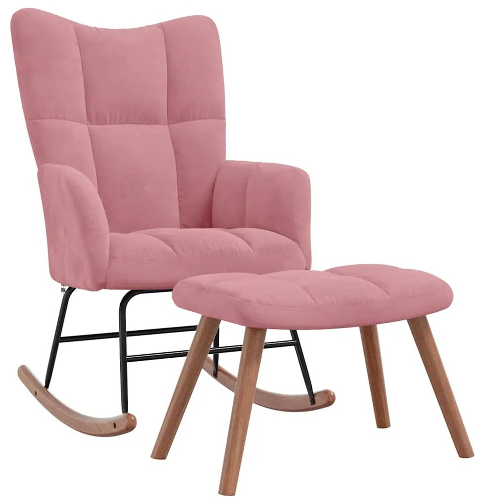 328154 vidaXL Люлеещ се стол с табуретка, розов, кадифе
