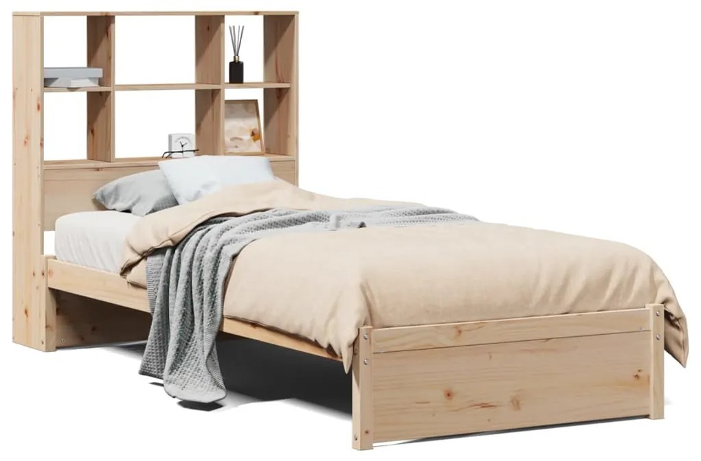 3322387 vidaXL Легло с рафтове за книги, без матрак, 90x200 см, бор масив