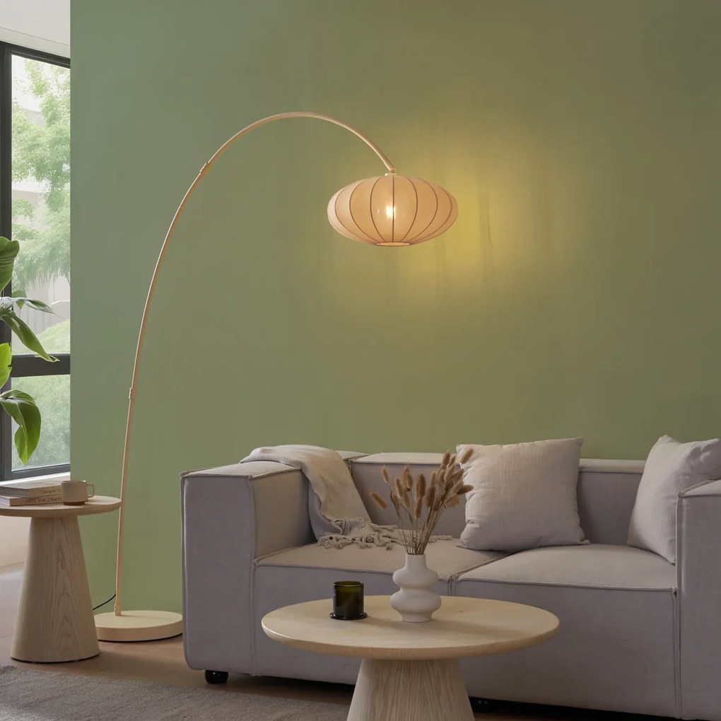 Japandi дъгова подова лампа бежова с абажур - Bida