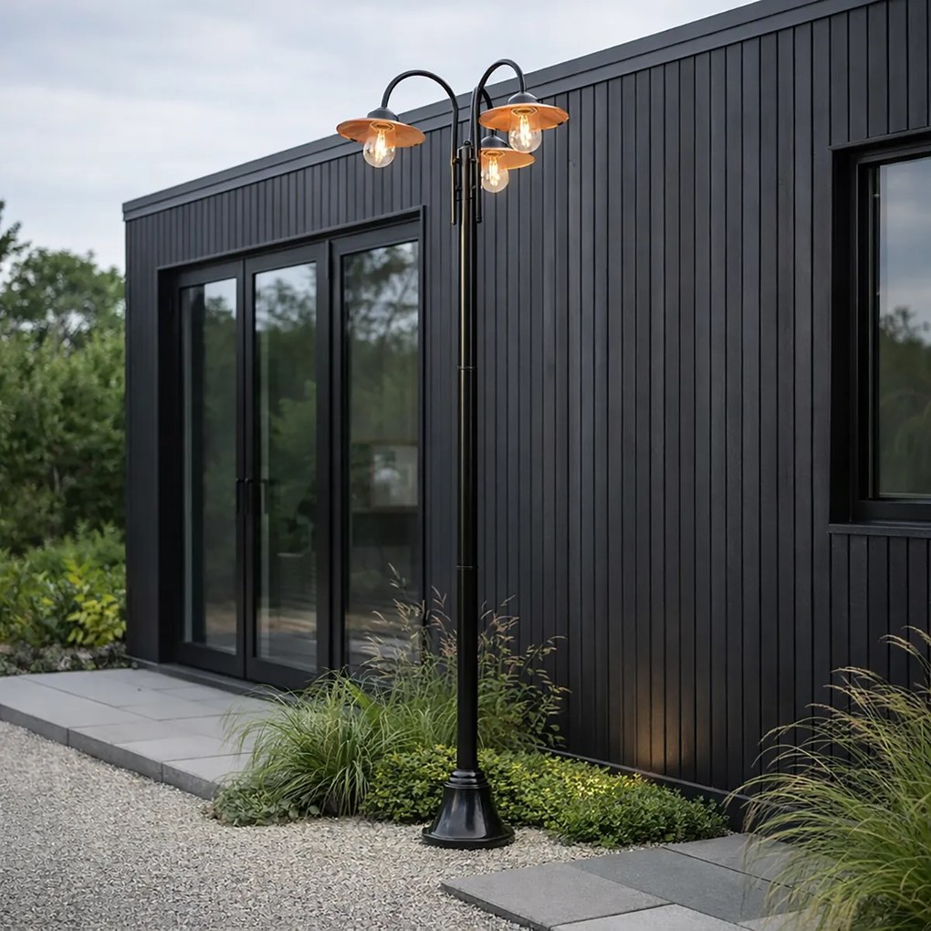 Модерна външна лампа черна с мед 235 см 3 светлини IP44 - Мюнхен