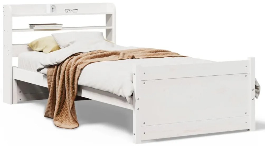 3306747 vidaXL Рамка за легло с табла, бяла, 75x190 см, борово дърво масив