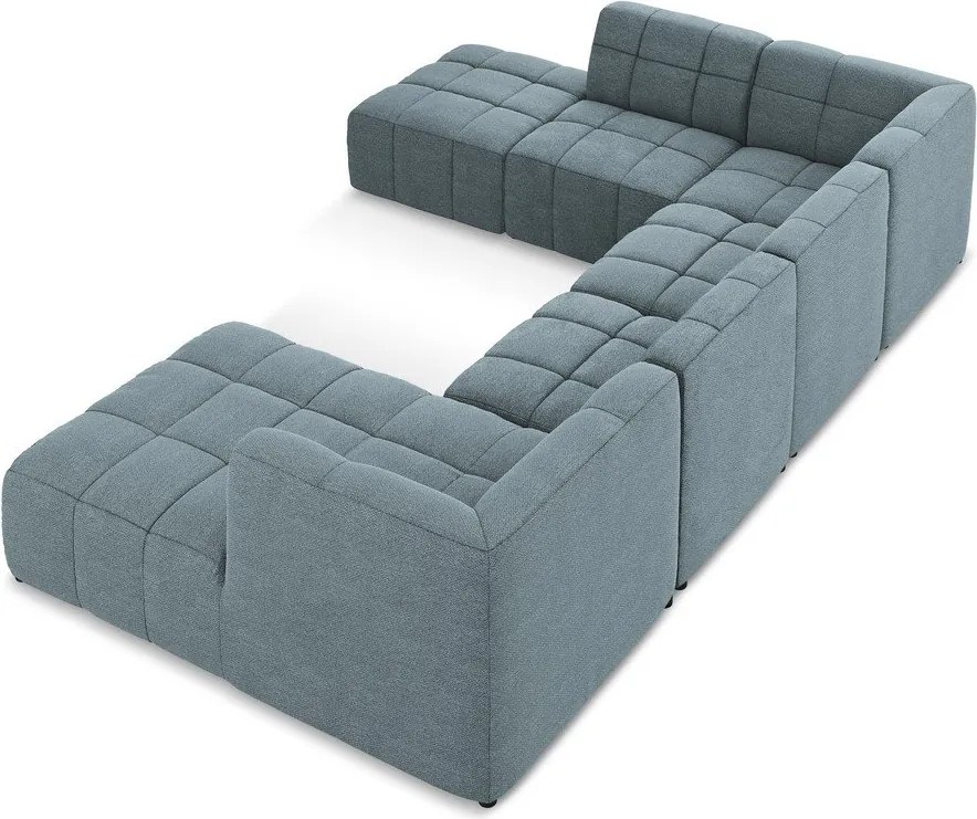 Син ъглов диван от прежда с примки от букле (U форма) Aloha – Makamii