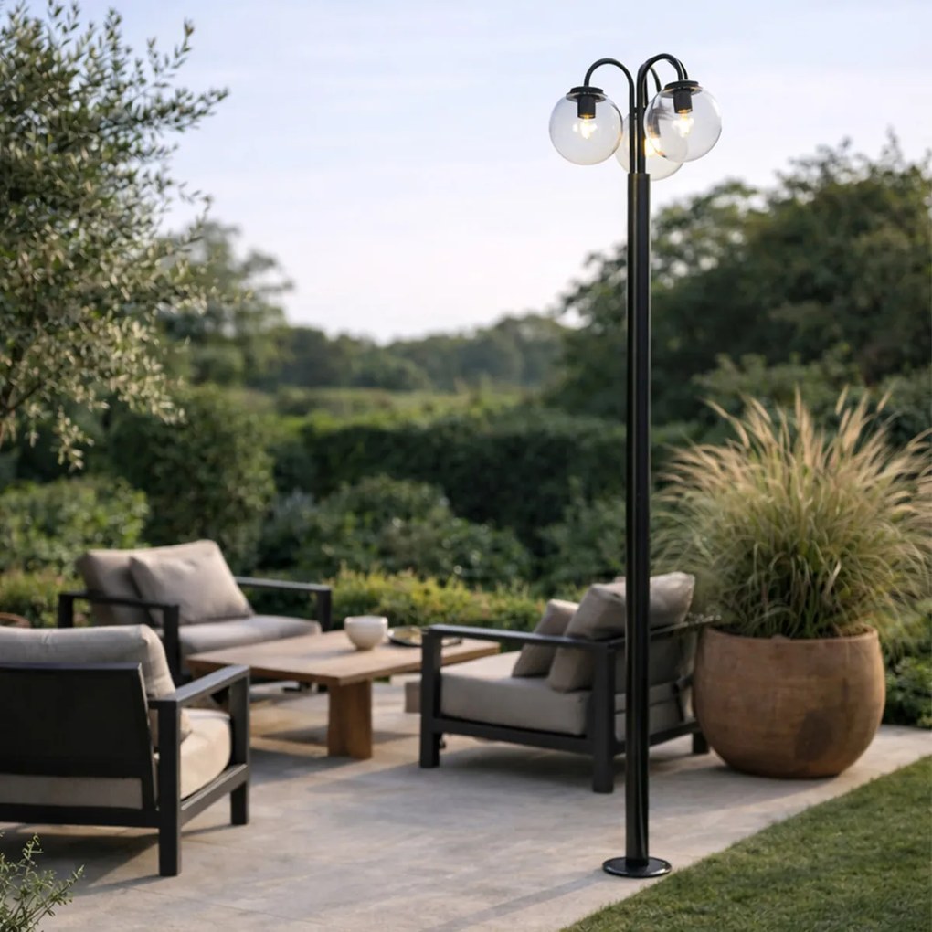 Фенер черен с пластмаса 200 см 3-светлини IP44 - Sfera