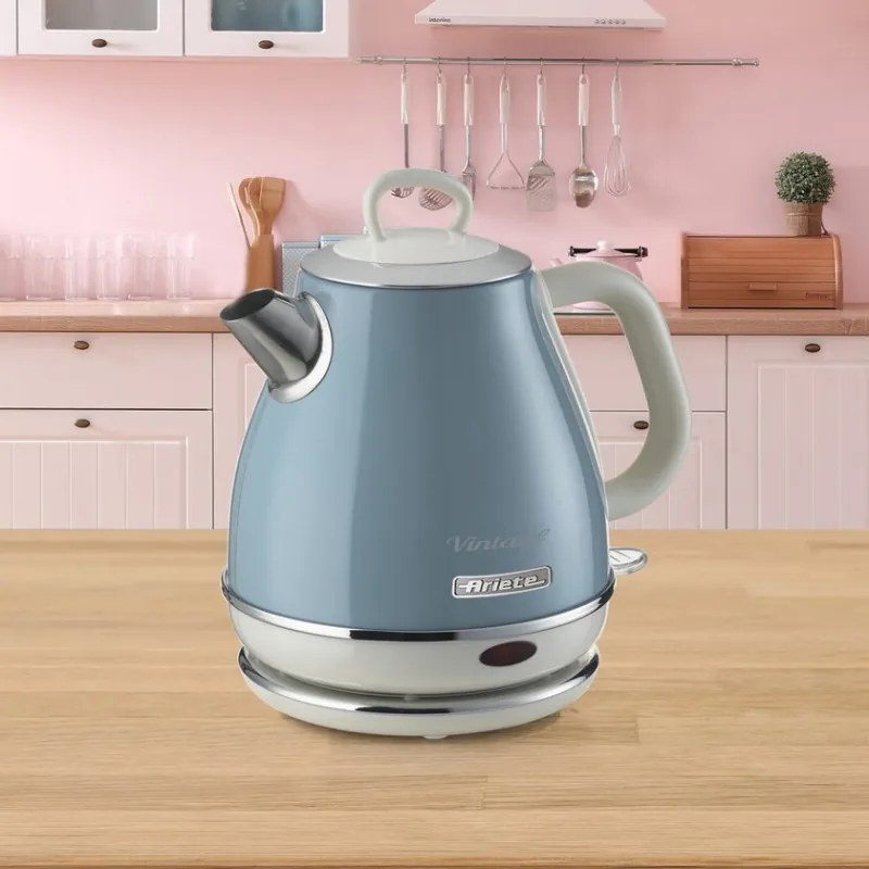 Електрическа кана Ariete VINTAGE 2868/05, 1630W, 1 л, Метален корпус, Бързо завиране, Безжична основа, Син