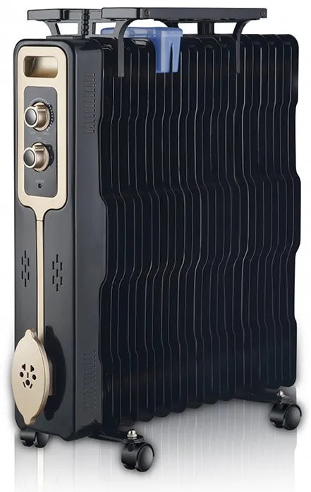 Радиатор ZEPHYR ZP 1971 G13, 2500W, 13 ребра, 3 степени, Поставка за дрехи, Регулируем термостат, Черен