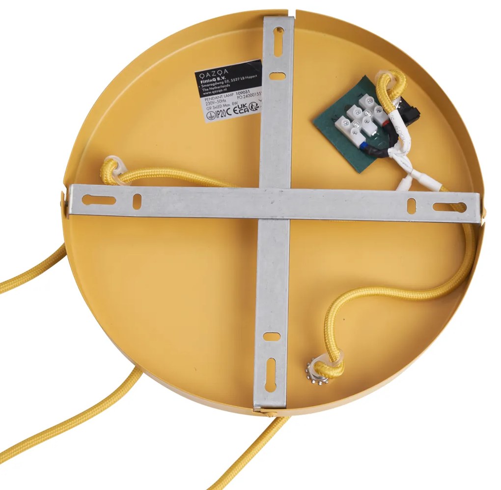 Ретро висящ полилей горчично жълт с матирано стъкло 3-светлинен - Феде