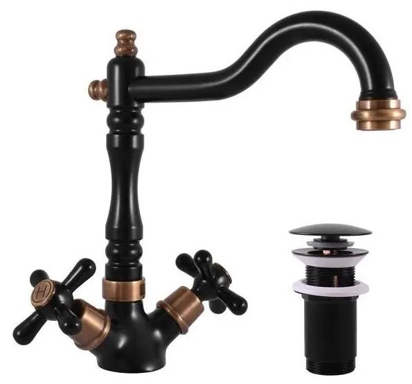 RAV Slezák MK121.0/8CMATSM - смесител за мивка с изпускател MORAVA RETRO, черен/месинг