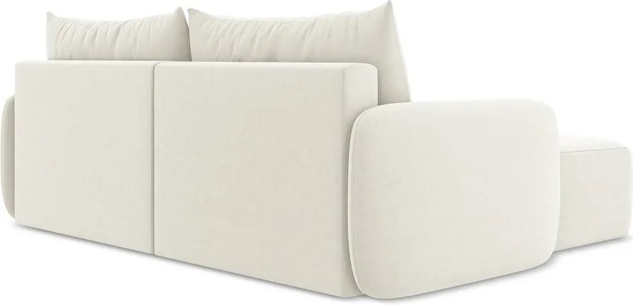 Кремав кадифен сгъваем/с място за съхранение ъглов диван (ляв ъгъл) Kalena – Makamii